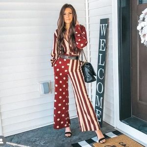 NWT polka dot retro flare wide leg jumpsuit playsuit blogger chic 10